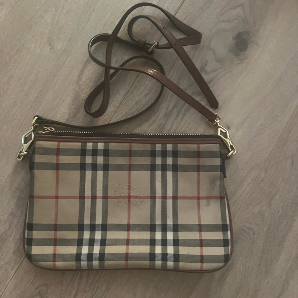 Burberry Tan and Black Check Crossbody Bag